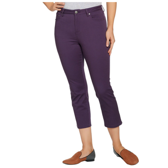 LOGO by Lori Goldstein Pants - LOGO by Lori Goldstein 14 Regular Stretch 5-Pocket Crop Pants Black Violet